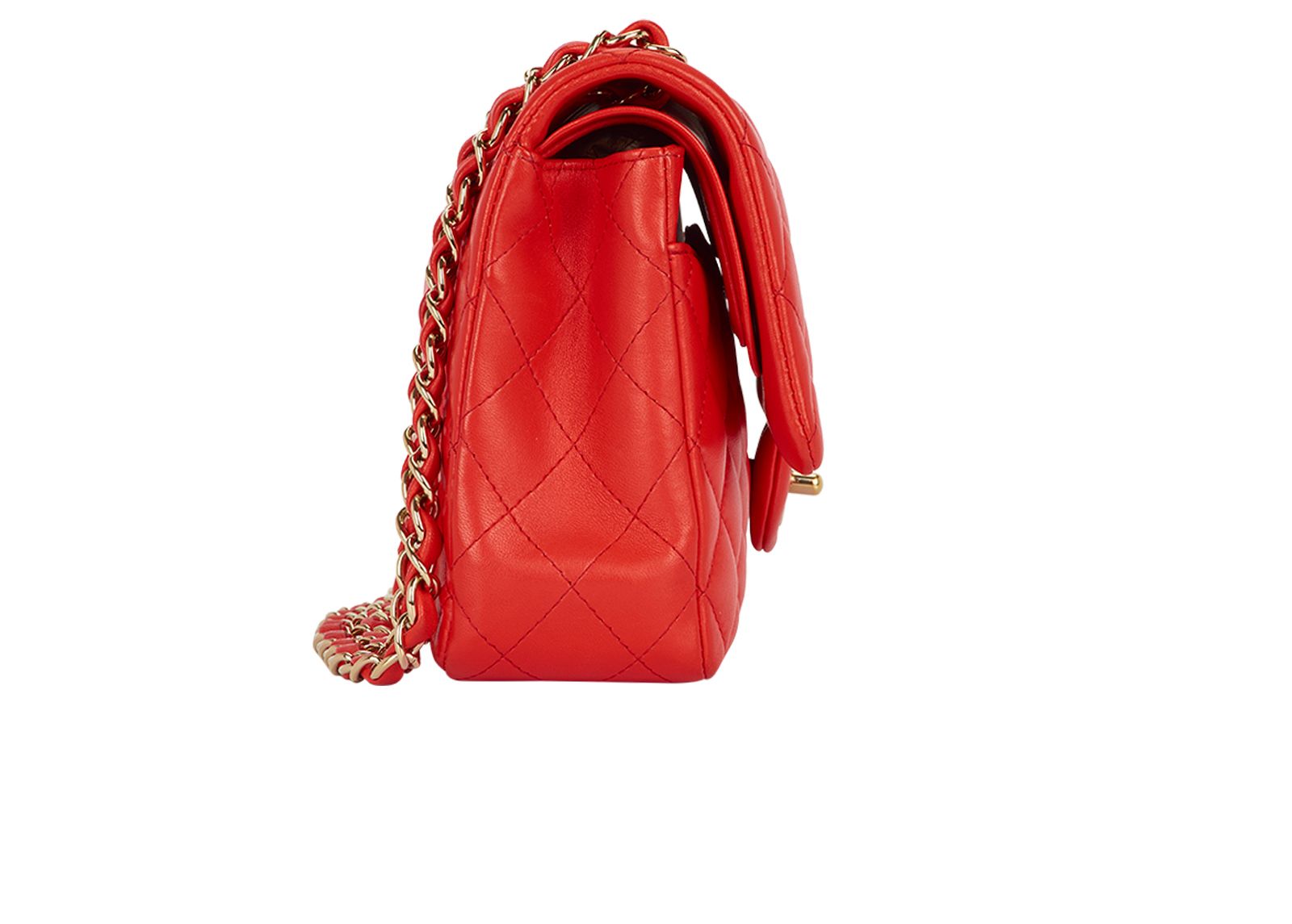 Medium Double Flap, &pound;5,500, Handbags, Red, Lambskin Leather, Side view
